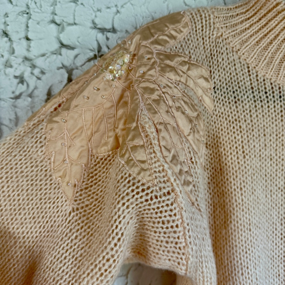 Vintage Peach Women's Turtleneck Sweater with Shoulder Embellishments - Picture 2 of 7